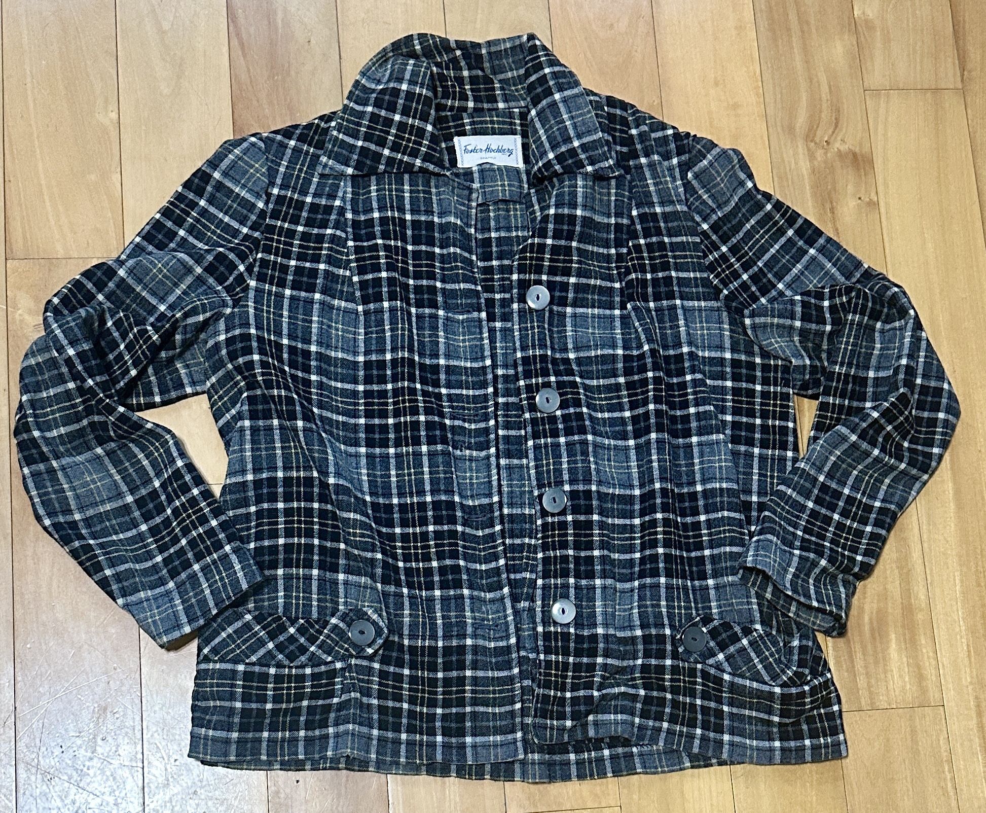 Vintage Black Plaid Women's Wool Shirt