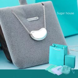 Tiffany Solid S925 Sterling SiLver bean necklaces pendant