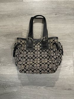 Vintage Coach Womens Black/Grey Jacquard Monogram Canvas & Leather Trim SoHo Signature Tote Bag