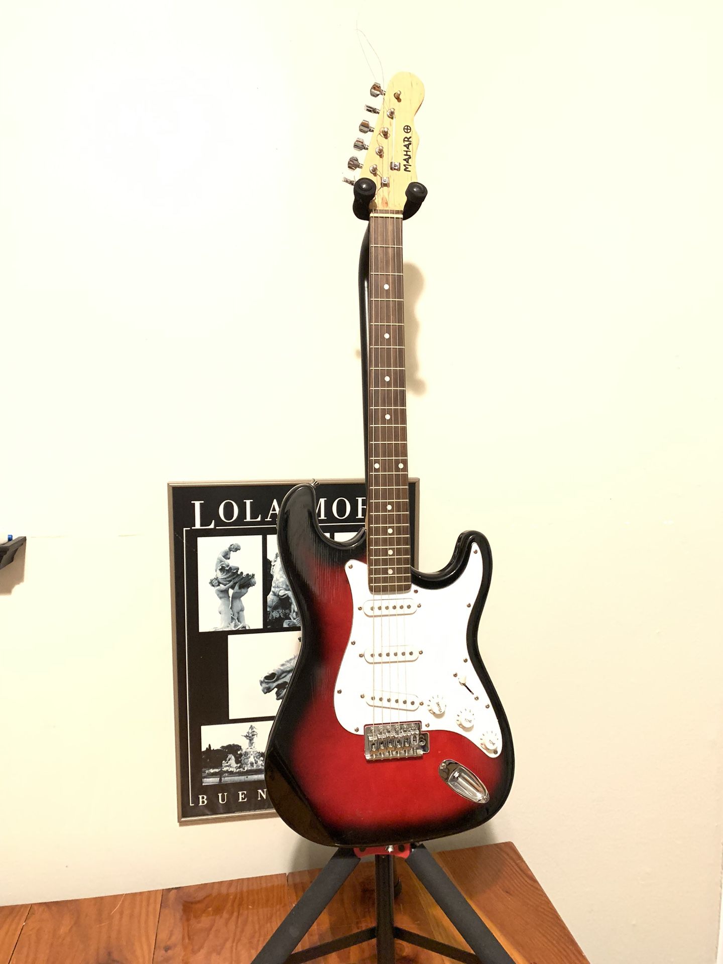Mahar Strat Style Electric Guitar Red And Black