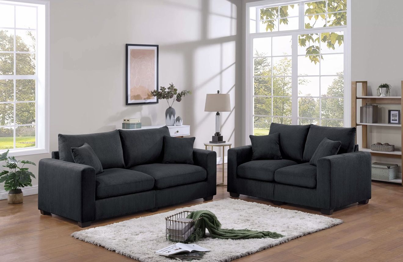 Black Corduroy Sofa And Love Seat Set 