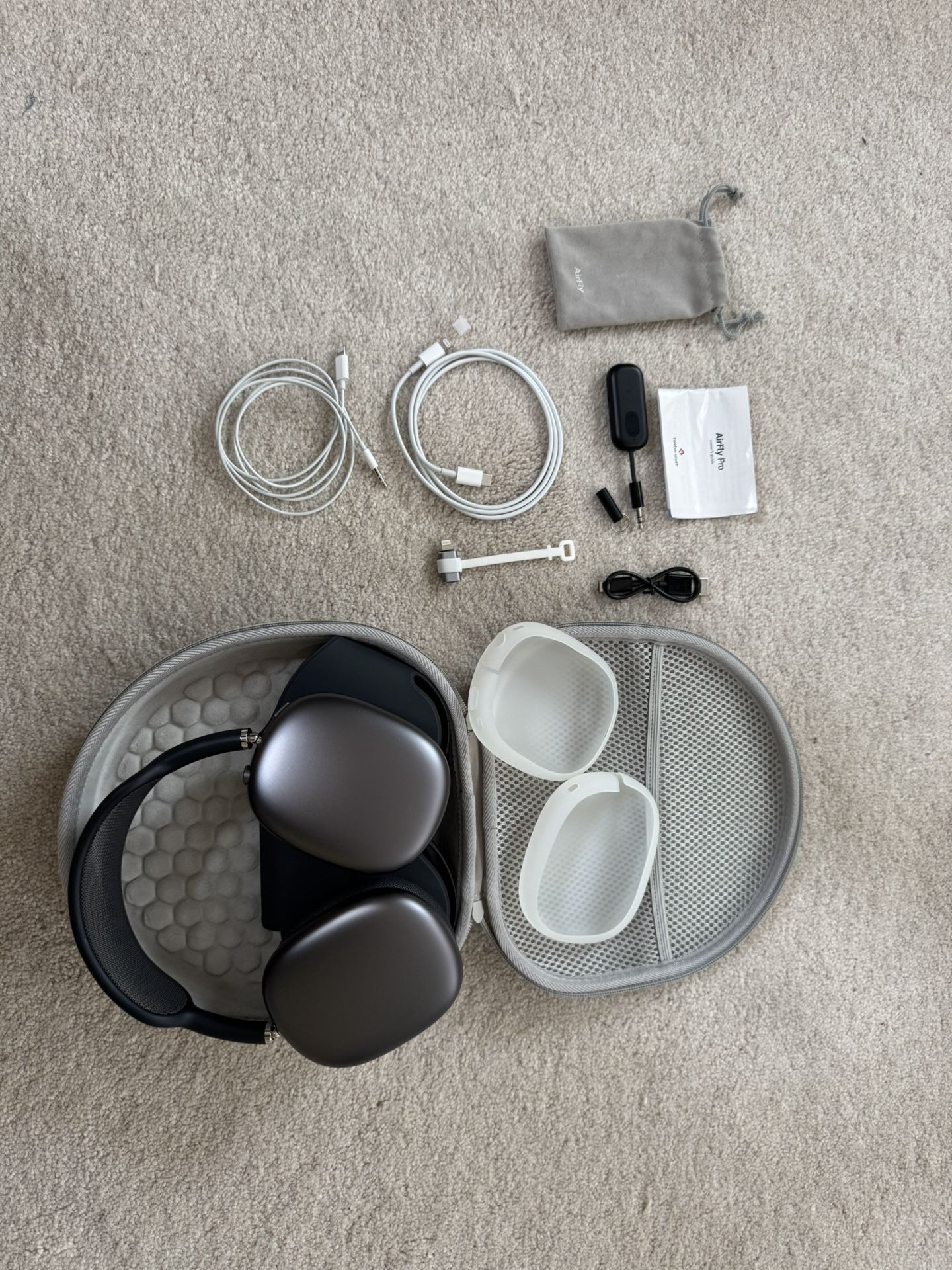 Apple AirPods Max β Space Gray + AirFly Pro + Aux Cable + Hard Case + Full Bundle