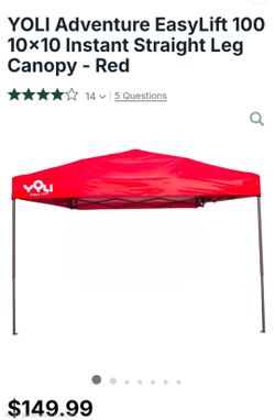 carpa YOLI Discover 64 10' x 10' Instant Pop-Up Canopy – Red
New/open-box YOLI Discover 64 Instant Canopy. Perfect for camping, sporting events, tailg