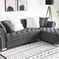 🚚Ask 👉Sectional, Sofa, Couch, Loveseat, Living Room Set, Ottoman, Recliner, Chair, Sleeper. 

✔️In Stock 👉Royal Gray Velvet RAF Sectional