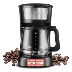 Gourmia Drip Coffee Maker – 12 Cup, One-Touch Operation, Pause & Serve, Automatic Keep Warm, Easy View Water Window, Compact Design, Stainless Steel A