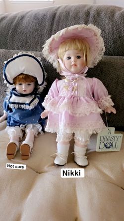 Vintage Dynasty Doll Collection Porcelain Dolls (Lot of 2) – "Nikki" & Blue Dress Doll