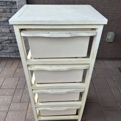 Wood & Heavy Canvas 4 Drawer Dresser Office Organization Bedroom Or Craft Room In Great Shape Aesthetically Has Some Marks But Perfect Functionality