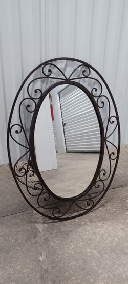 Oval Wall Mirror with Wrought Iron Scroll Frame
