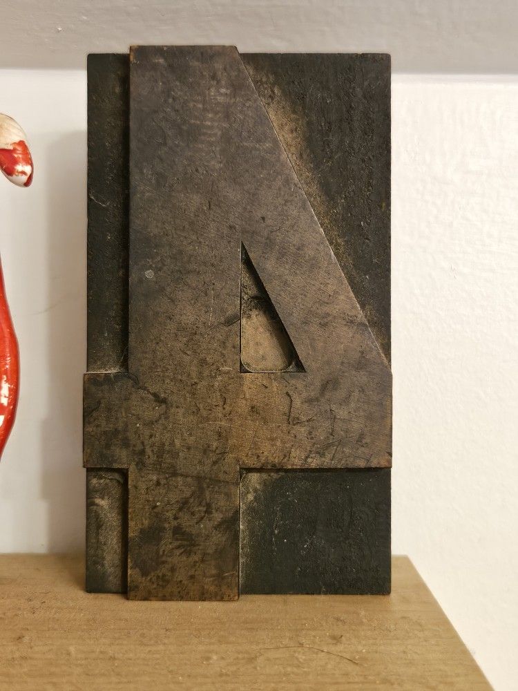 Vintage Midcentury Number 4 Printing Block
