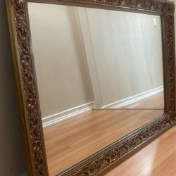 Large Ornate Bronze Framed Mirror Heavy 42” X 30”