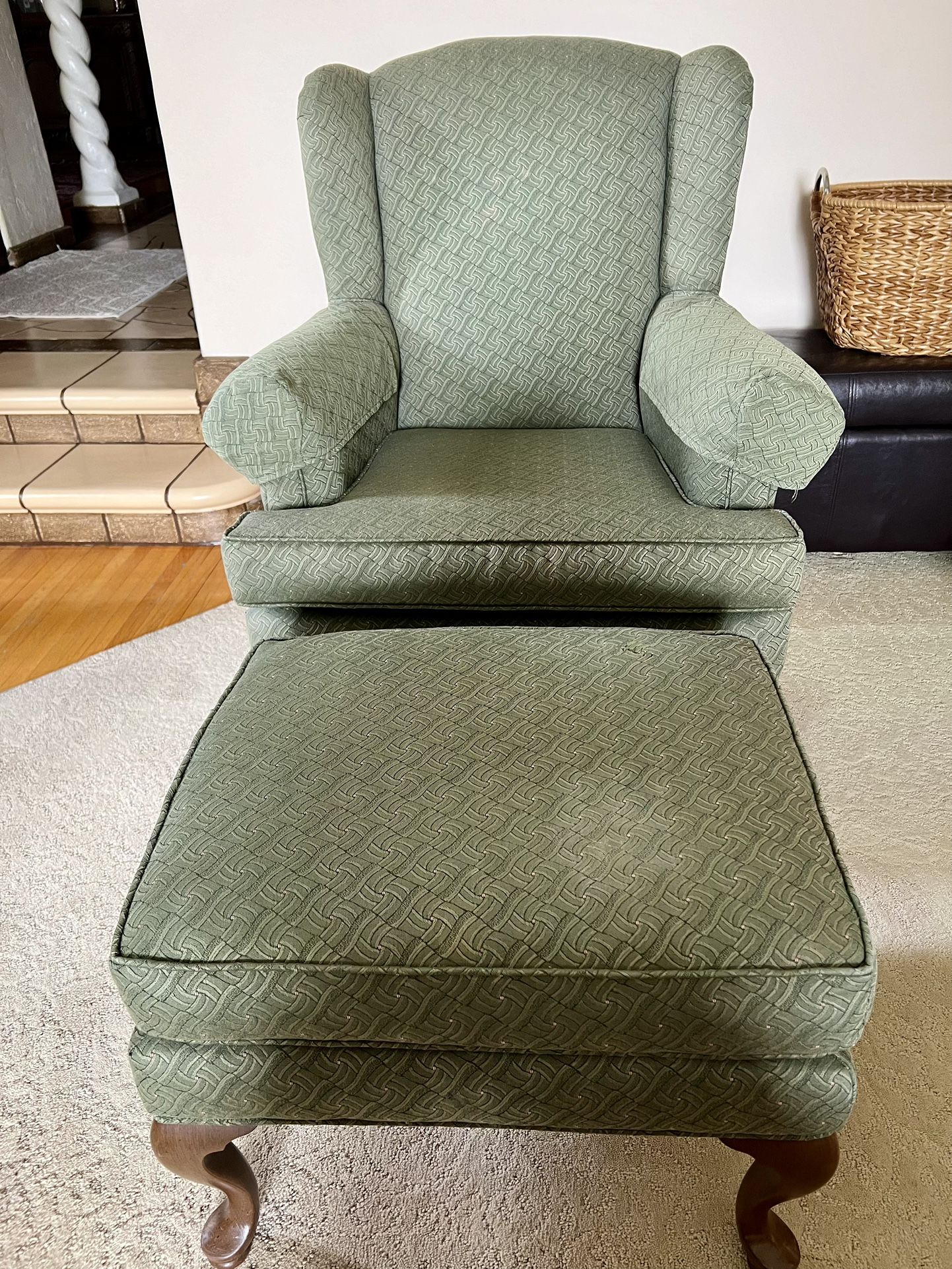 Wing Back Green Upholstered Chair
