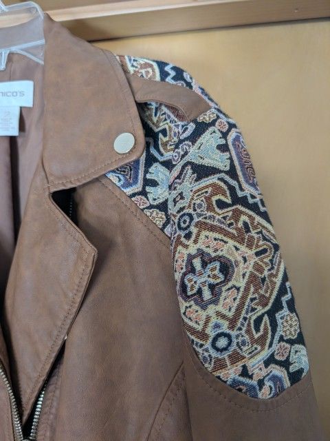 Faux Leather Jacket With Fabric Detailing
