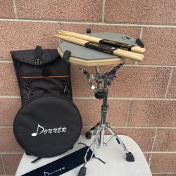 Donner Drum Practice Pad & Stand Kit with 12'' Silent Marching Pad, Drumsticks, Backpack - Adjustable Fits 10''-14'' Drums 