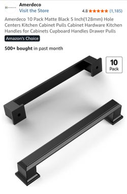 Amerdeco Matte Black 5 Inch (128mm) Hole Centers Kitchen Cabinet Pulls Cabinet Hardware