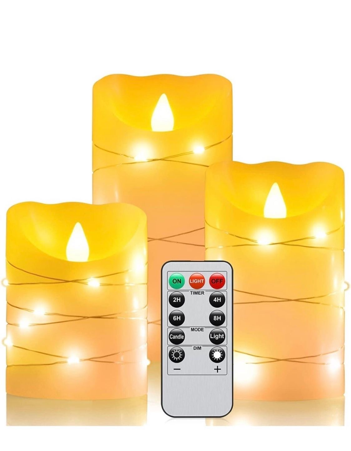 Flameless Flickering Candle, Pillar Candle,with Embedded String Lights,3 Pcs