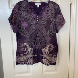 Dressbarn Women’s Blouse Size 1X Short Sleeve Dark Purple