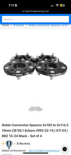 Noble spacers 5x100 to 5x114.3 15 mm and 20mm