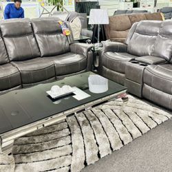 Beautiful Grey Reclining Living Room Furniture Set On Sale $999