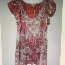 Live and Let Live Top Womens Large Lace Scoop Neck Stretchy Tunic Floral Shirt