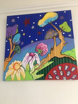 Surrealist acrylic and ink painting. Original