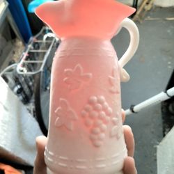 Kanawha Glass Pitcher Red Cased Milk Glass Satin Finish Grape Vine