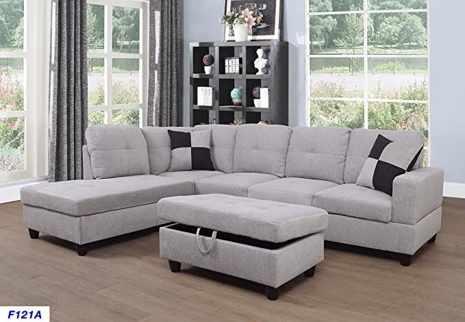 New White Grey Sectional And Ottoman 