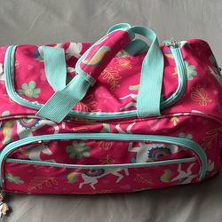 Kids Pink Unicorn Animal Print Duffle bag w/ tent, sleeping bag and tent poles