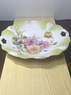 Vintage P&S Germany Porcelain Dish With Cut Out Handles And Floral Design