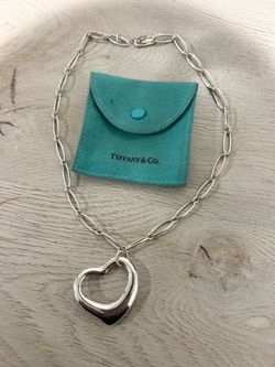 Tiffany and Co Choker Necklace 16” Elsa Peretti Designer Artist Made in Italy .925 Sterling Silver Jewelry Open Heart Design