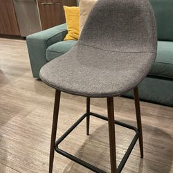 Modern Bar Stools – Set of 2 Gray Upholstered Counter Height Chairs