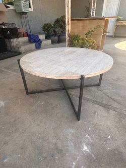 Round Travertine Top Coffee Table