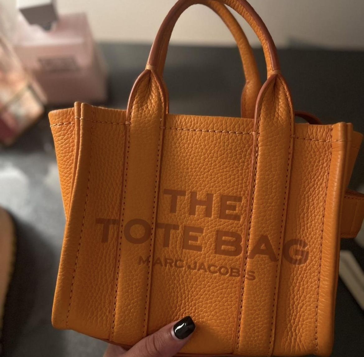 Mini orange leather Marc Jacobs tote bag