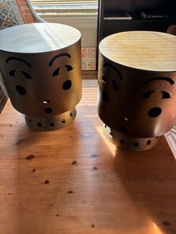 Pair of Metal Face Drum Stools