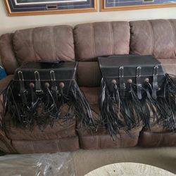 EXOTIC.
FRINGE LEATHER MOTORCYCLE SADDLE BAGS. "RARE"