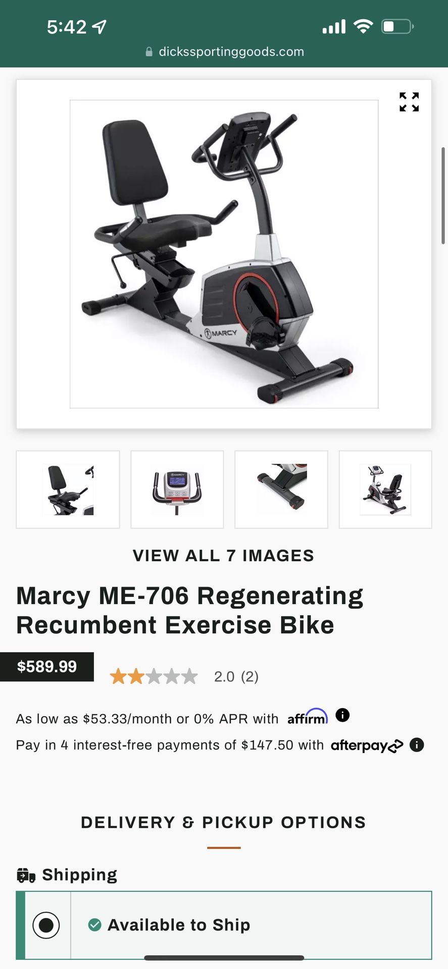 New In Box, Marcy ME-706 Regenerating Recumbent Exercise Bike