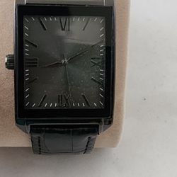Blackened Silver Faced Black Leather Watch 