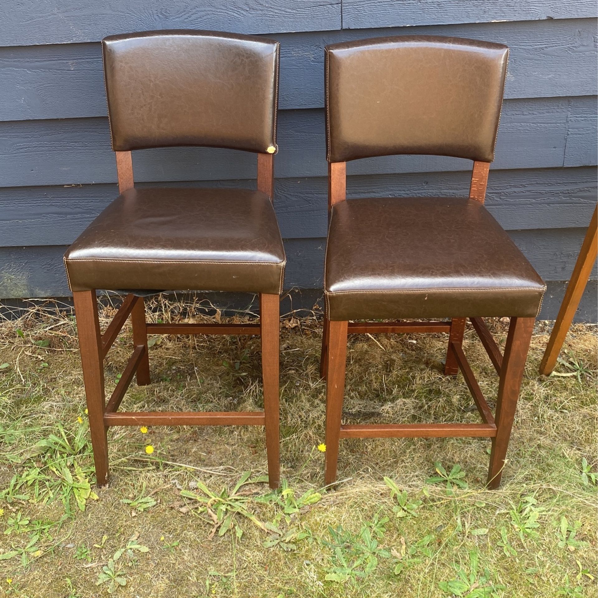 2 Matching Brown  Leather Bar Stools