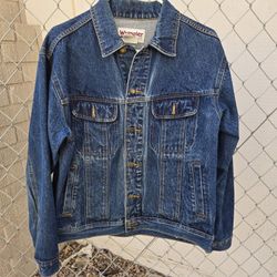 MENS WRANGLER RUGGED WEAR TRUCKER JACKET SIZE TAG UNREADABLE (SHD)