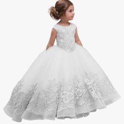 4t White Elegant Dress 👗 ✨️ Customized With Navy Blue Bow