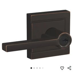 9644: New SCHLAGE F51A LAT 716 ULD Latitude Lever with Upland Trim Keyed Entry Lock, Aged Bronze