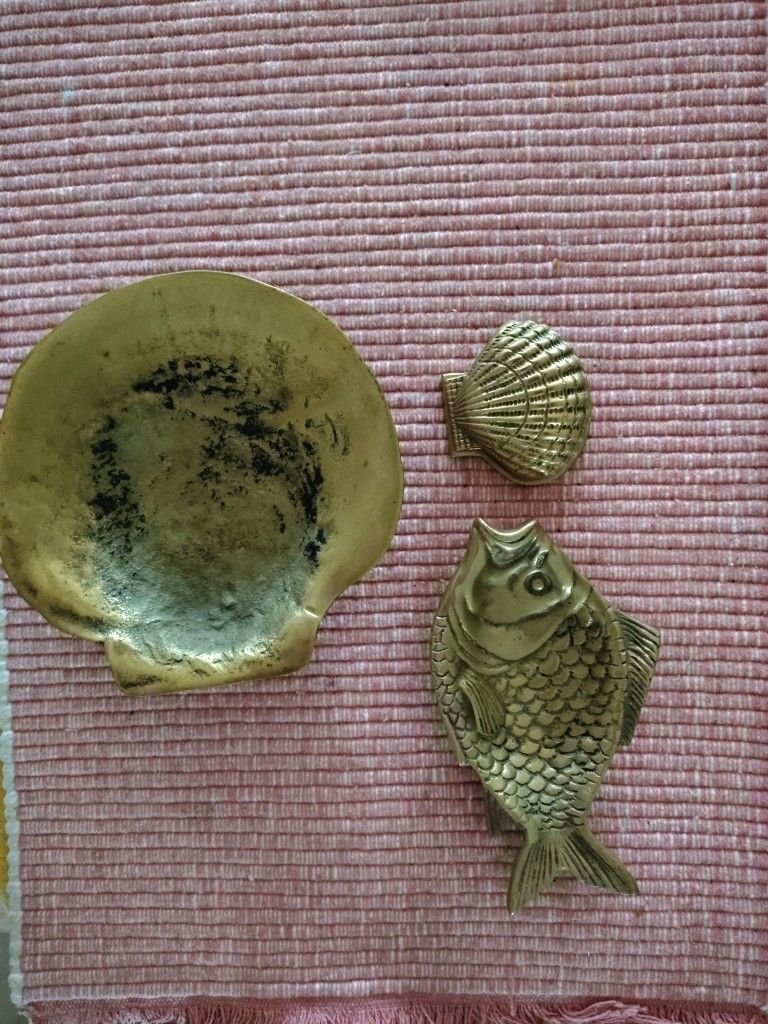 Unique Brass Ashtray and Shell Design Letter Holder Handcrafted