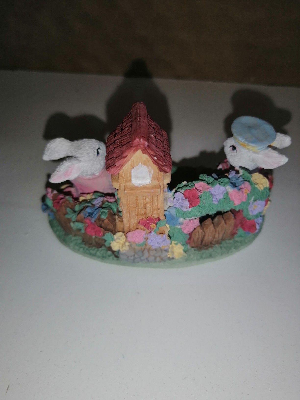 2 Bunnies with Easter Egg Basket and a Tower W4" x H3" x D3"