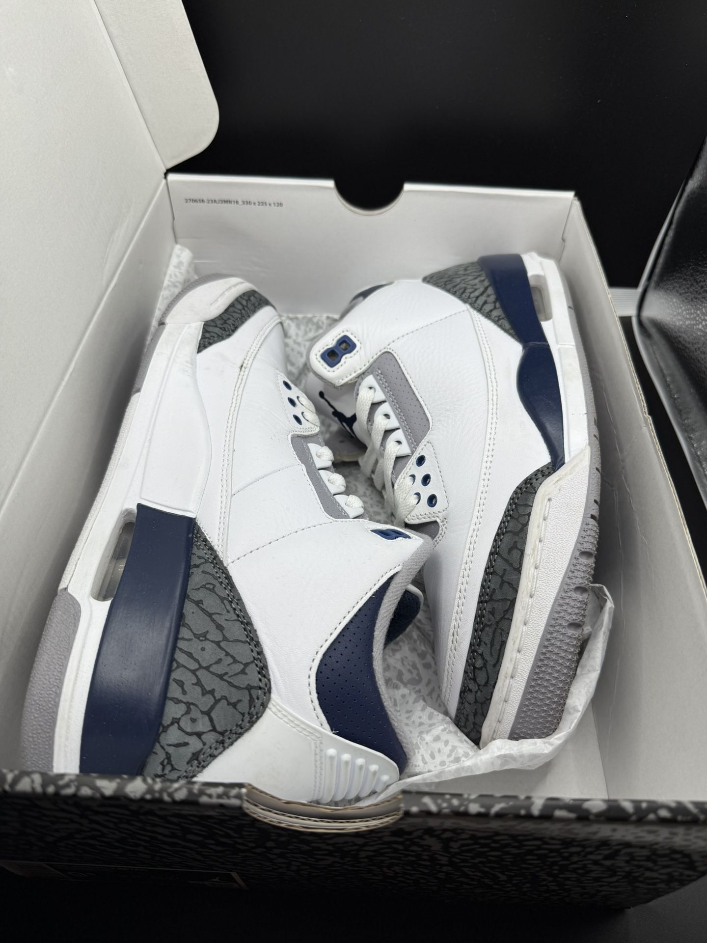Jordan 3 Retro Midnight Navy Men's Sneakers Size 9.5 (CT8532-140)