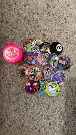 Vintage 90s Hot Pink World POG Federation Storage Tube & Assorted Loose Pogs Lot