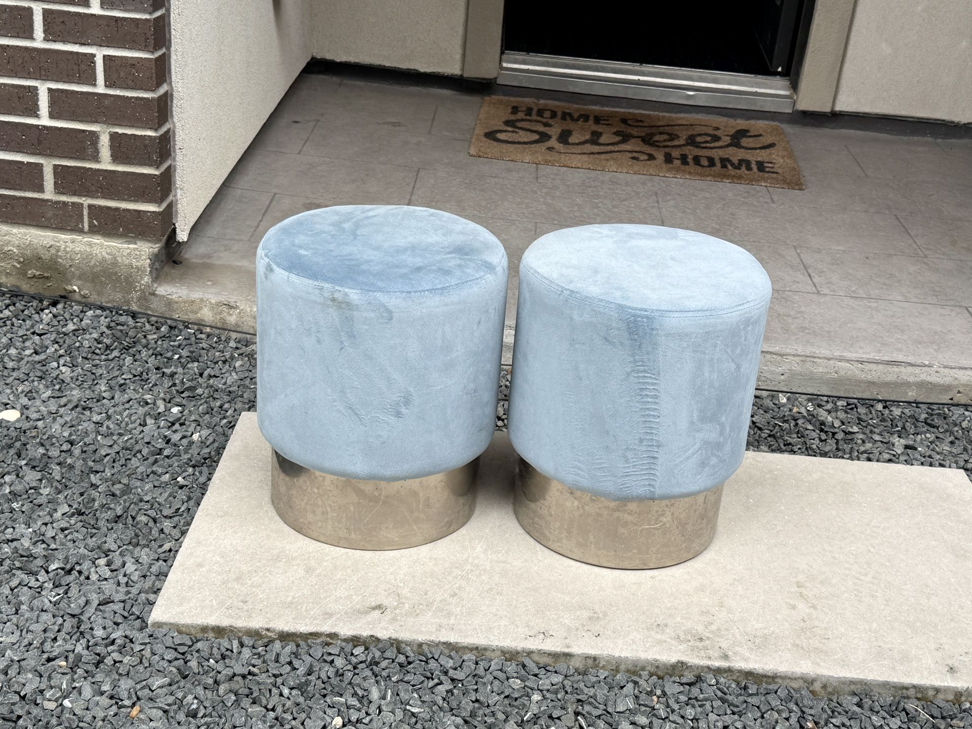 Small Ottoman - Light Blue + Silver