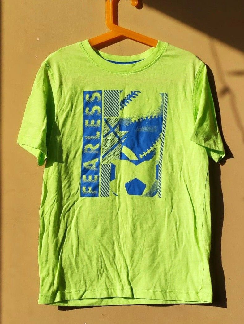 Neon Lime Green Kids Children's T Tee Shirt Top Size L Large 10 12 Sports Athletic Print
