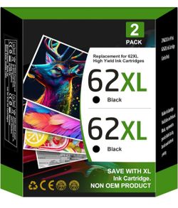 62XL High Yield Black Ink Cartridges 2-Pack 