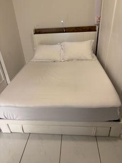 White Queen Bed Frame with Storage Drawers (mattress not included)