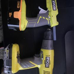 Ryobi Glue Gun And Drill With Batteries 