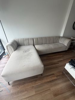 Cream Velvet L-Shaped Sectional Sofa
